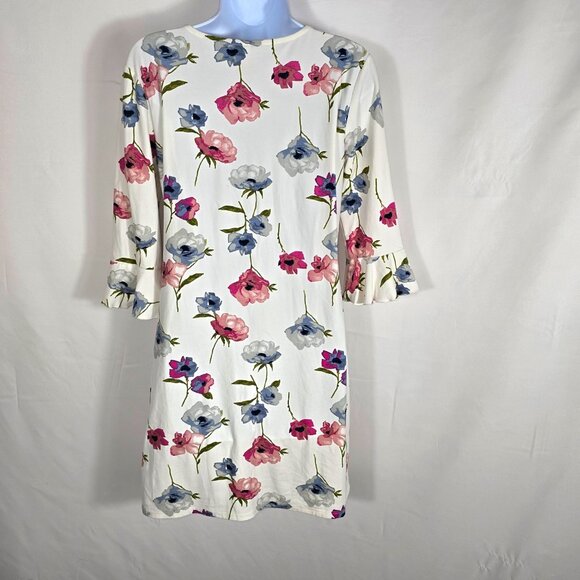 No Boundaries White Floral Knit Dress Sz Large (11-13) V Neck 3/4 Ruffle Sleeve - Picture 2 of 7